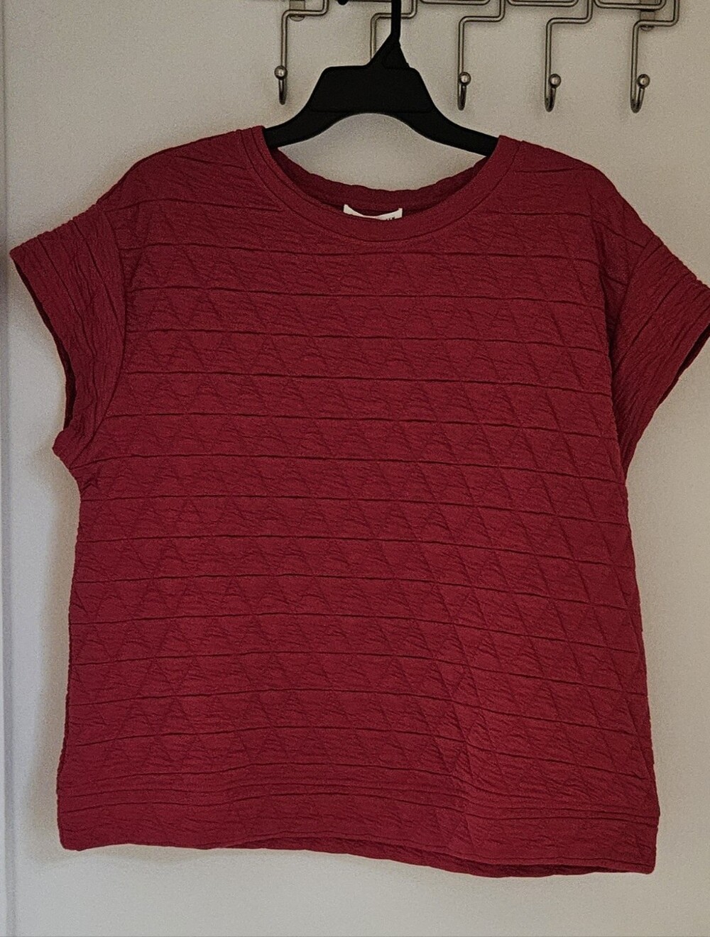 See And Be Seen Womens Large Pink Quilted Short Sleeve Top NWT T3698